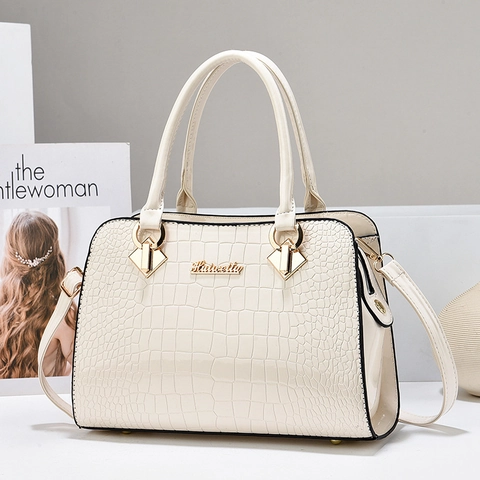 Sac à Main Femme en Cuir PU Motif Crocodile Grande Capacité Sac Bandoulière Accessoires Dorés Mode Polyvalente Bureau Pochette