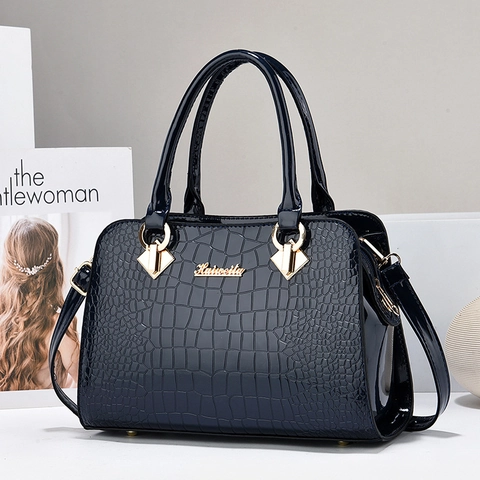 Sac à Main Femme en Cuir PU Motif Crocodile Grande Capacité Sac Bandoulière Accessoires Dorés Mode Polyvalente Bureau Pochette