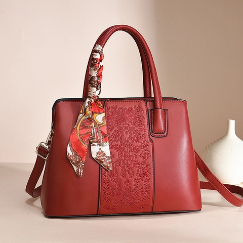 Elegante Borsa A Mano Con Ricamo Floreale Per Donna In Pelle PU Borsa Tote Con Manico Superiore E Sciarpa Di Raso Borsa A Tracolla Vintage