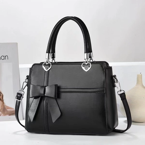 Bolso De Mano Mujer Cuero PU Lazo Corazón Metal Gran Capacidad Correa De Hombro Desmontable Elegante