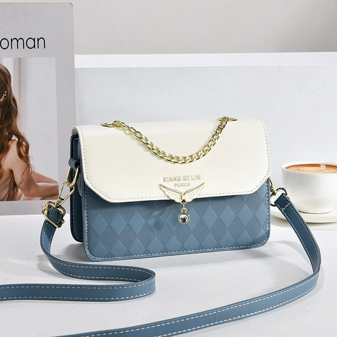 Bolso Bandolera Mujer Cuero PU Acolchado Bloque De Color Bolso De Hombro Con Hebilla De Ala Colgante Strass Moda Elegante