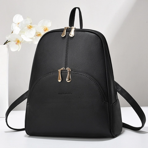 Sac À Dos Mode Femme Cuir PU Texture Litchi Grande Capacité Imperméable Style Coréen Minimaliste Voyage École
