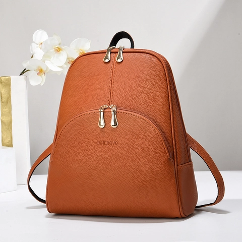 Sac À Dos Mode Femme Cuir PU Texture Litchi Grande Capacité Imperméable Style Coréen Minimaliste Voyage École