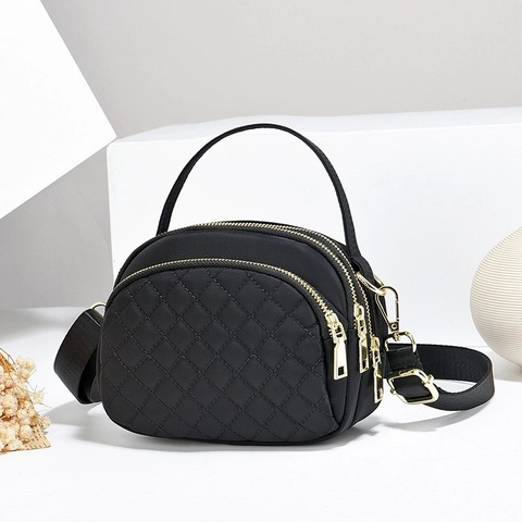Women Mini Crossbody Bag Nylon Oxford Quilted Multi Layer Shoulder Handbag With Multiple Zipper Pockets Elegant Daily