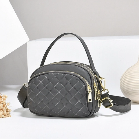 Damen Minimalistisch Urban Mehrlagig Reißverschluss Umhängetasche Nylon PU Rautenmuster Schultertasche Handtasche Lässig Quadratische Tasche