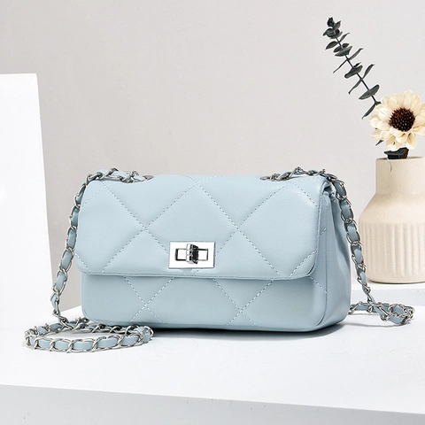 Borsa a Tracolla Trapuntata a Diamante Donna Ecopelle Catena Borsa a Tracolla Argento Chiusura a Girello Piccola Borsa Quadrata