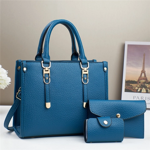 Borsa Tote Da Donna Con Pochette A Busta E Portafoglio In Pelle PU Con Trama Litchi Grande Capacità Borsa A Tracolla Da Pendolare