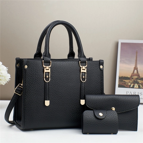 Sac À Main Fourre-Tout Pour Femme Avec Pochette Enveloppe Et Portefeuille En Cuir PU À Motif Litchi Grande Capacité Sac À Bandoulière