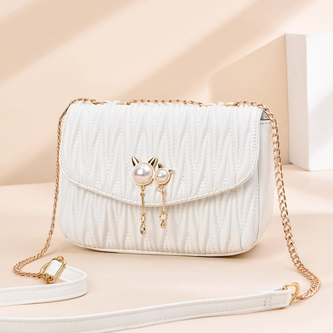 Plissierte PU Leder Umhängetasche Mit Goldener Kette Matelasse Viereckige Schultertasche Für Damen Elegant Vielseitig