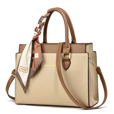 Borsa A Mano Da Donna In Colori Contrastanti Pelle PU Grande Capacità Tote Con Sciarpa Decorativa Tracolla Pendolare