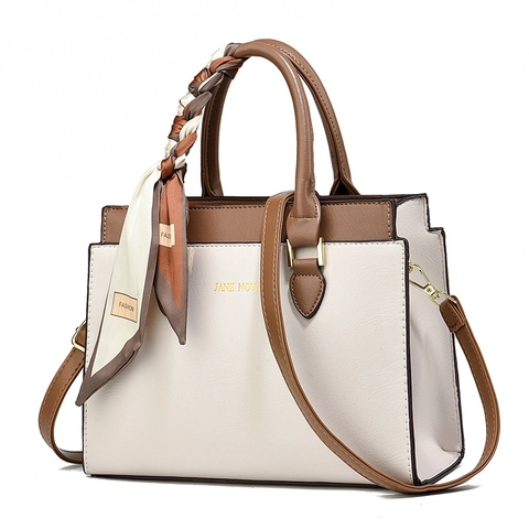 Borsa A Mano Da Donna In Colori Contrastanti Pelle PU Grande Capacità Tote Con Sciarpa Decorativa Tracolla Pendolare