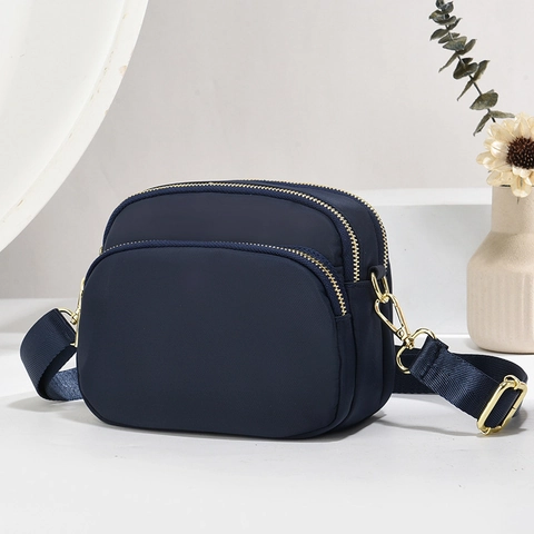 Borsa A Tracolla In Nylon Da Donna Cerniere Multistrato Motivo Trapuntato Tracolla Larga Regolabile Casual Leggera Minimalista