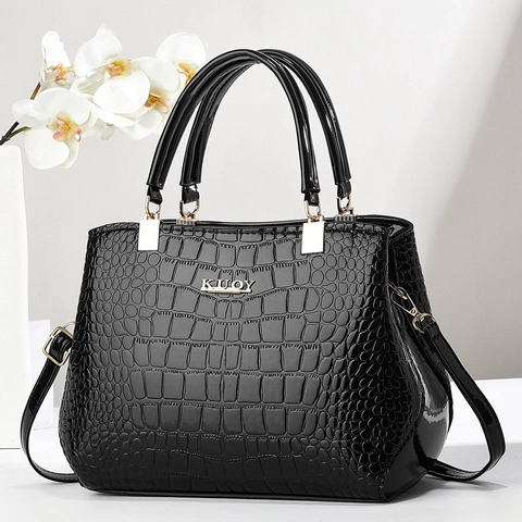 Bolso De Mano De Cuero PU Brillante Con Patrón De Cocodrilo Para Mujer Bolso Elegante Con Correa De Hombro Desmontable