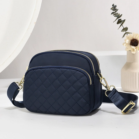 Borsa A Tracolla In Nylon Da Donna Cerniere Multistrato Motivo Trapuntato Tracolla Larga Regolabile Casual Leggera Minimalista
