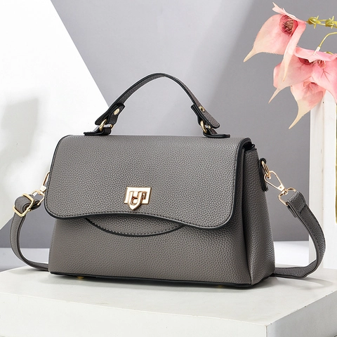 Sac À Épaule En Cuir PU Grain Lychee Avec Fermoir Métallique Doré Poignée Supérieure Bandoulière Réglable Style Coréen Chic