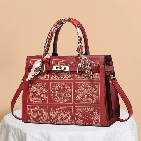 Borsa A Mano Ricamata Pelle PU Motivo Fiori Uccelli Serratura Metallo Retro Borsa A Tracolla Per Donne Vintage Elegante