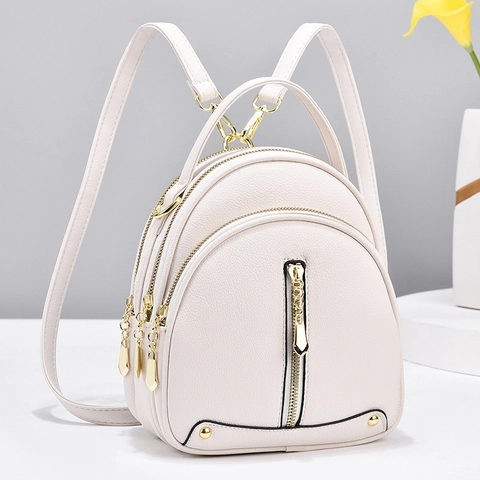 Mini Backpack For Women Litchi Grain PU Leather Small Fashion Convertible Crossbody Bag With Headphone Hole Gold Hardware