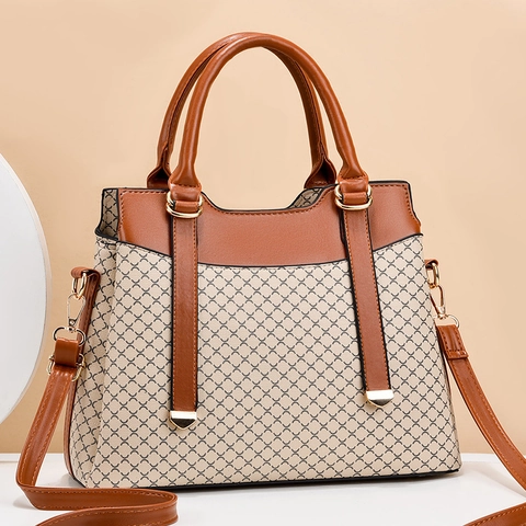 Bolso De Mano Para Mujer Cuero PU Estampado Geométrico Vintage Gran Capacidad Bolso De Hombro Correa Ajustable Elegante Tote