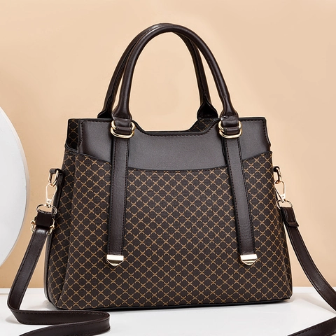 Bolso De Mano Para Mujer Cuero PU Estampado Geométrico Vintage Gran Capacidad Bolso De Hombro Correa Ajustable Elegante Tote