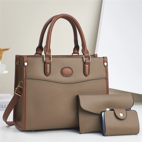 Fashion Women Handbag Set Litchi Texture PU Leather Tote Bag With Pouch And Card Holder Versatile Shoulder Bag Street Style Travel
