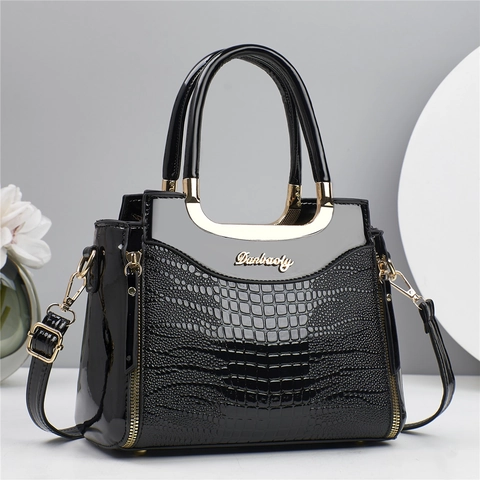 Women Handbag Crocodile Pattern Pu Leather Top Handle Crossbody Bag Structured Elegant Multi-Compartment Fashionable