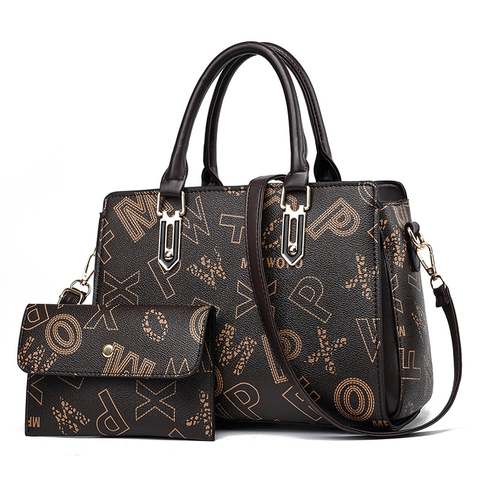 Borsa A Mano Tote E Portafoglio In Pelle PU Da Donna Stampa Lettere Grande Capacità Borsa A Spalla Vintage