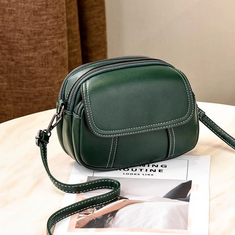 Women Crossbody Bag Litchi Grain PU Leather Multi Zipper Layers Front Flap Pocket Adjustable Strap Daily Fashion Shoulder Bag