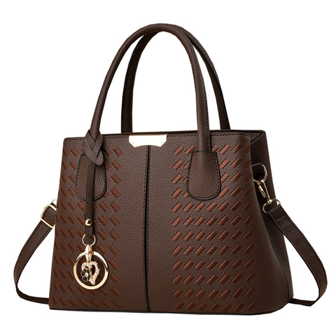 Damen Handtasche PU Leder Litschi Muster Große Kapazität Tote Mit Herz Anhänger Gewebte Textur Henkeltasche