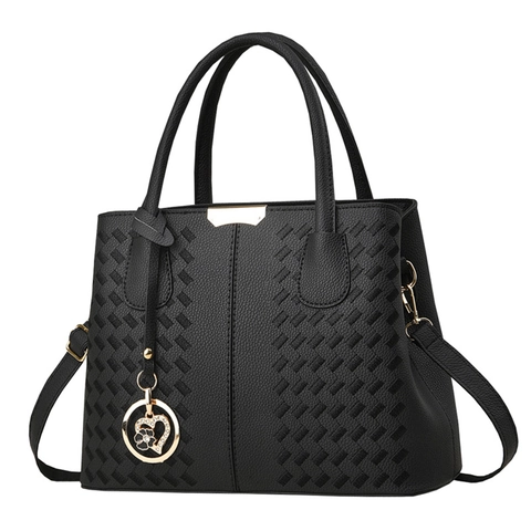 Damen Handtasche PU Leder Litschi Muster Große Kapazität Tote Mit Herz Anhänger Gewebte Textur Henkeltasche