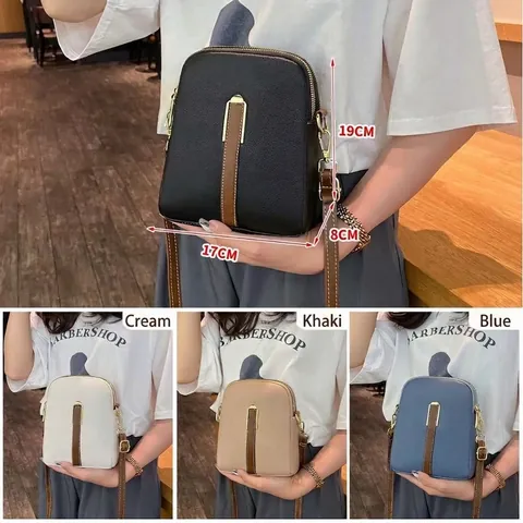Women Crossbody Mobile Phone Bag Litchi Texture PU Leather Multi Zipper Vertical Square Fashion Shoulder Purse With Headphone Hole