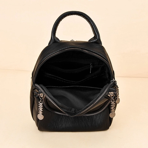 Women Mini Backpack PU Leather Woven Lychee Texture Small Casual Commuting Multi-pocket Fashion Handbag