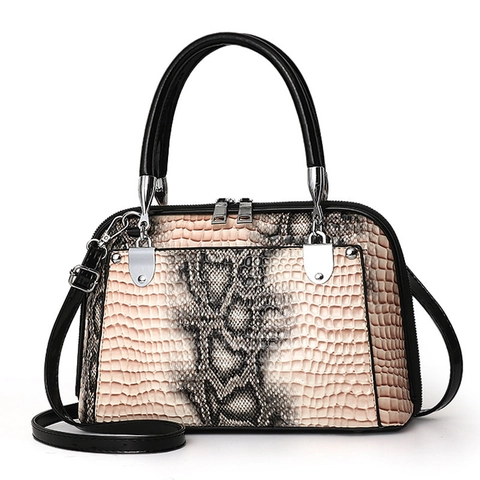 Sac À Main Femme Cuir PU Motif Crocodile Serpent Grande Capacité Sac À Bandoulière Mode Fourre-Tout