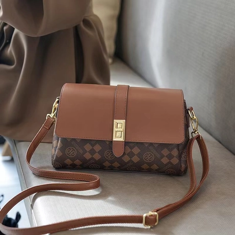 Borsa A Tracolla Vintage A Quadri In Pelle PU Stampa Monogramma Serratura In Metallo Multi Scomparto Moda Per Donna
