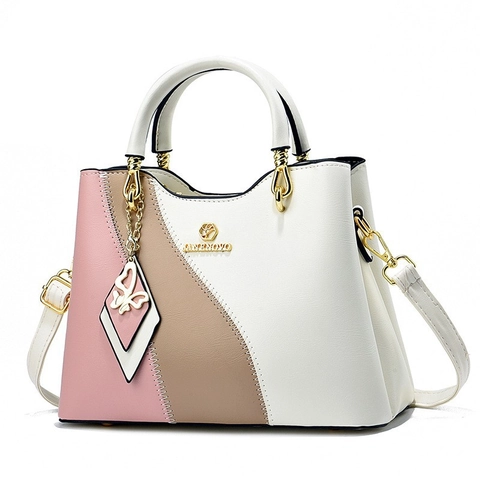 Borsa A Mano Da Donna In Pelle PU A Blocchi Di Colore Con Dettagli Oro Ciondolo A Farfalla Borsa A Tracolla Capiente