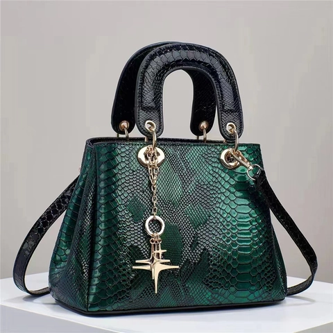 Borsa Da Donna Moda Motivo Serpente Pelle PU Con Ciondolo A Stella Grande Capacità Borsa A Tracolla Tracolla Rimovibile