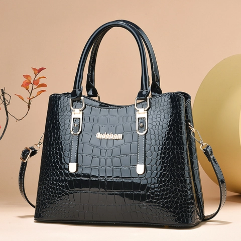 Handtasche Krokodilmuster Lackleder PU Große Kapazität Schulter Umhängetasche Goldene Beschläge Elegant Damen Stilvoll