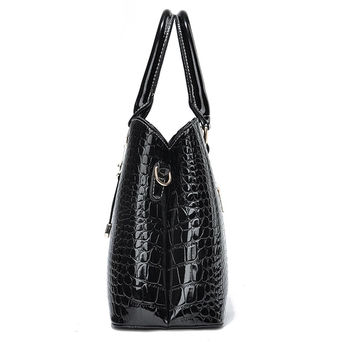 Handtasche Krokodilmuster Lackleder PU Große Kapazität Schulter Umhängetasche Goldene Beschläge Elegant Damen Stilvoll