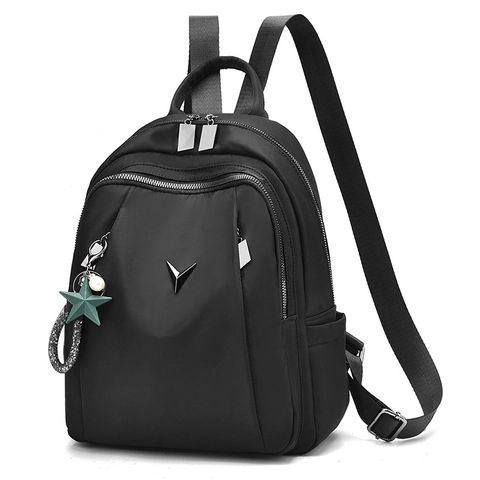 Women Fashion Backpack Oxford Cloth Large Capacity Multi Pocket Casual Travel Bag With Star Pendant Simple Black Trendy