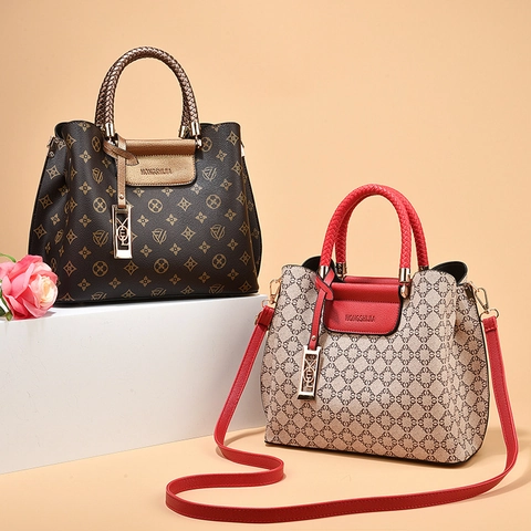 Borsa Da Donna Retro In Pelle PU Con Motivo Monogramma Vintage Manico Intrecciato Borsa A Tracolla Grande Capacità Moda