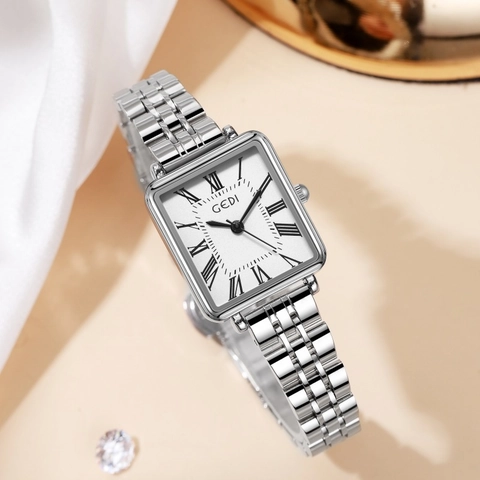 Elegante Orologio Al Quarzo Rettangolare Donne Vintage Numeri Romani Cinturino In Acciaio Inossidabile Orologio Da Polso Impermeabile