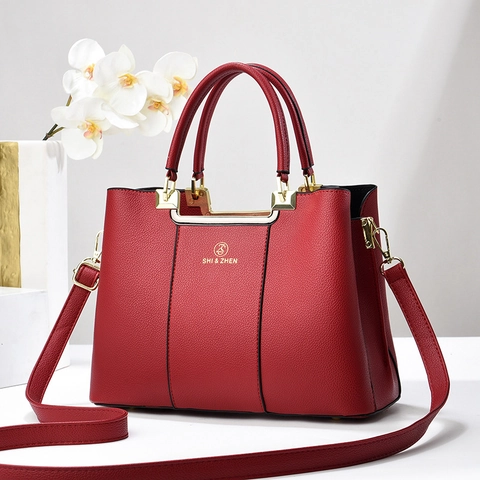 Damen Handtasche Litschi Maserung PU Leder Große Kapazität Schulter Crossbody Tote Tasche Elegant Goldene Hardware