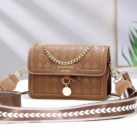 Borsa A Tracolla Da Donna Pelle PU Motivo A Rombi Trapuntati Piccola Borsa A Mano Con Catena Dorata E Tracolla Larga