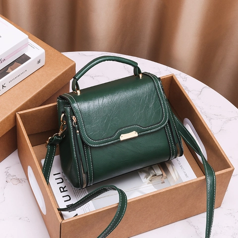Women Retro PU Leather Shoulder Bag With Top Handle Detachable Strap Decorative Zippers Flap Square Handbag