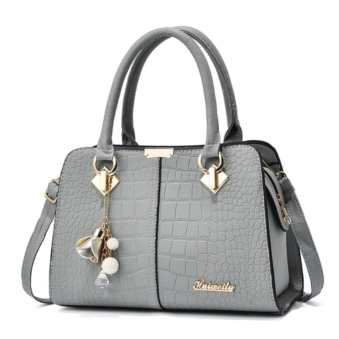 Sac À Main Pour Femme En Cuir PU Gaufré Crocodile Sac À Épaule Bandoulière Bijoux Dorés Pendentif Künstliche Perle Style Élégant