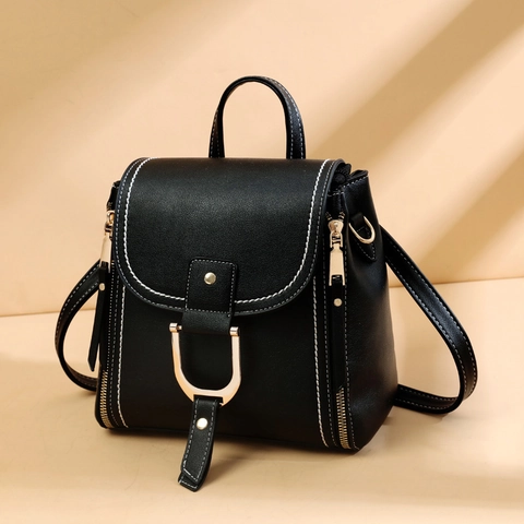 Fashion PU Leder Rucksack Multi-way Damen Schulter Crossbody Tasche Kontrastnaht Hufeisenschnalle Pendler Kapazität