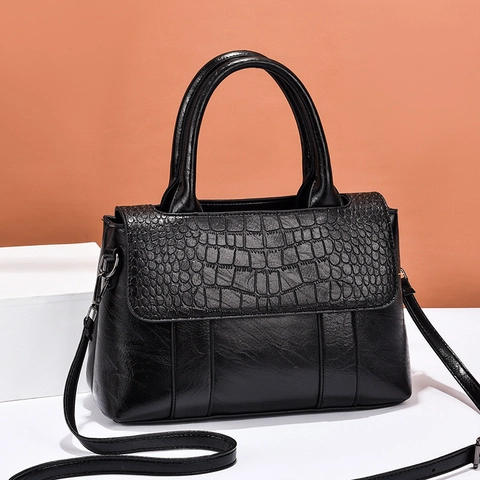 Women Faux Leather Crocodile Pattern Handbag Large Capacity Crossbody Bag With Adjustable Shoulder Strap Top Handle Bag