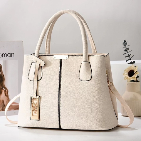 Sac À Main Femme Grande Capacité Cuir PU Motif Lychee Sac Bandoulière Business Élégant Fourre-tout Pour Mère