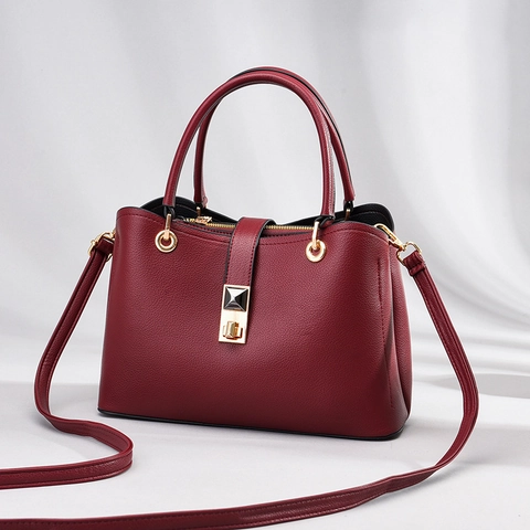 Borsa A Mano Donna Elegante Pelle PU Trama Litchi Grande Capacità Borsa Tote Con Chiusura In Metallo Dorato Fibbia Retro