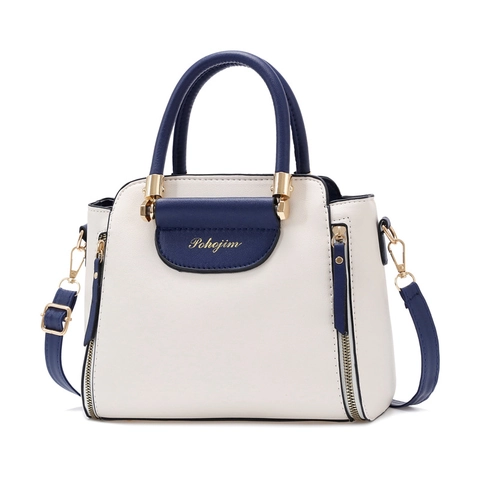 Borsa A Mano Da Donna Blocchi Di Colore Pelle PU Strutturata Grande Capacità Borsa A Tracolla Rimovibile Tono Oro
