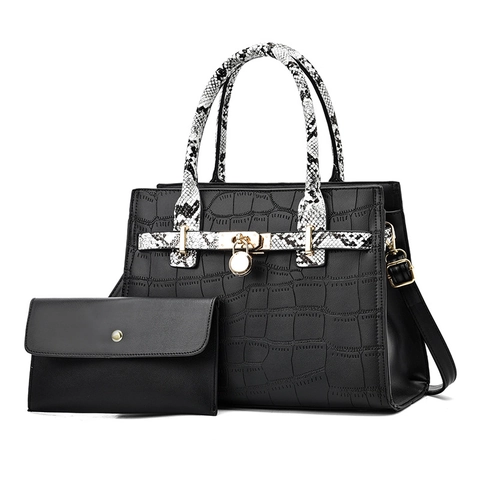 Women Crocodile Pattern Handbag And Clutch PU Leather Snake Print Handle Large Capacity Tote Elegant Shoulder Bag